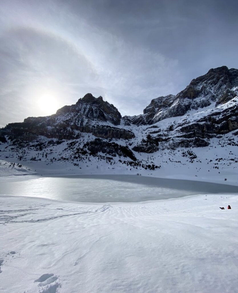 Frozen lake near Biescas Central Pyrenees